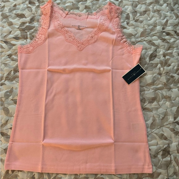 Karen Scott Lace Trim Tee - Petite Medium - Picture 2 of 5